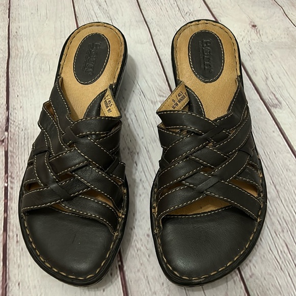 Born Shoes - Born Woman’s Brown Strappy Comfortable Sandals Braided Leather Size 9/40.5